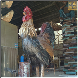 彩繪動(dòng)物園景觀(guān)銅公雞雕塑